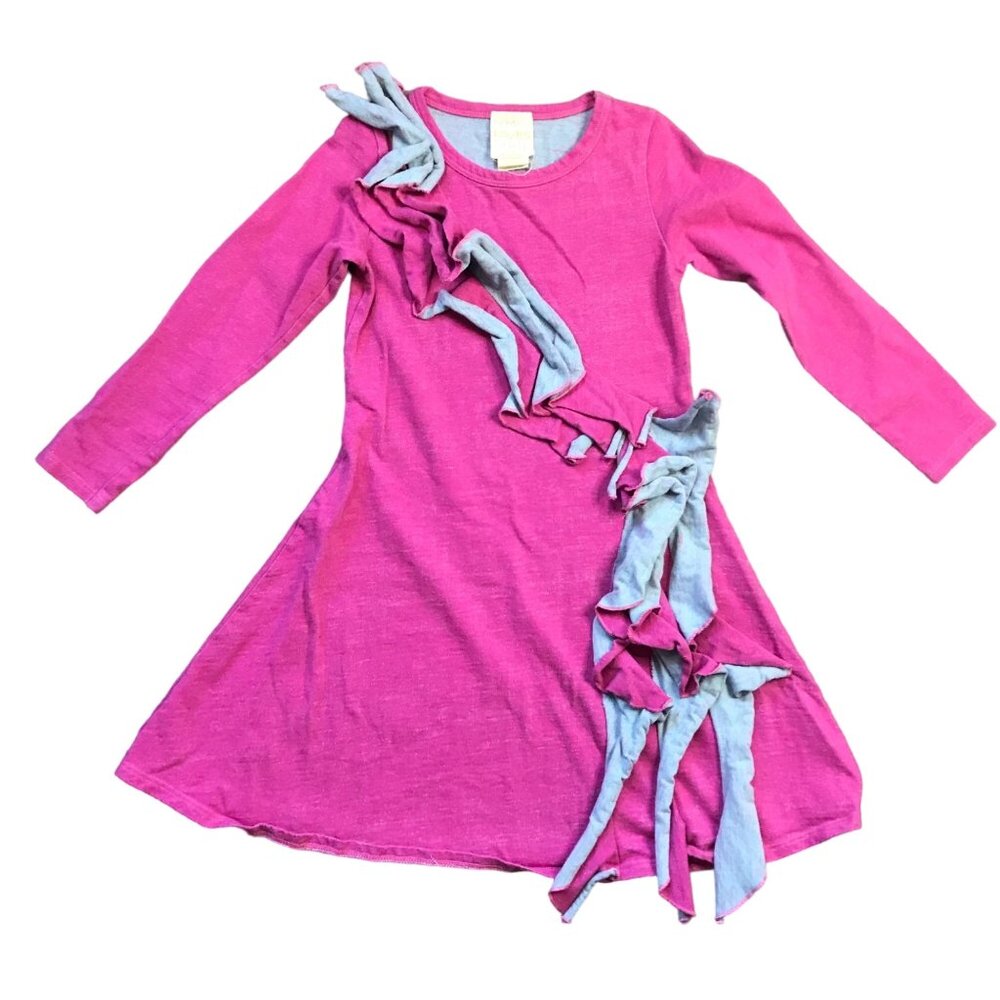 Lemon Loves Lime Knit Ruffle Skater Dress Size 6 Cotton Pink, Blue Long‎ Sleeves